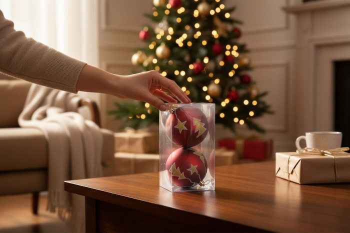 Set 2 globuri Craciun rosu cu decor auriu, 19.5x10x10cm [2]