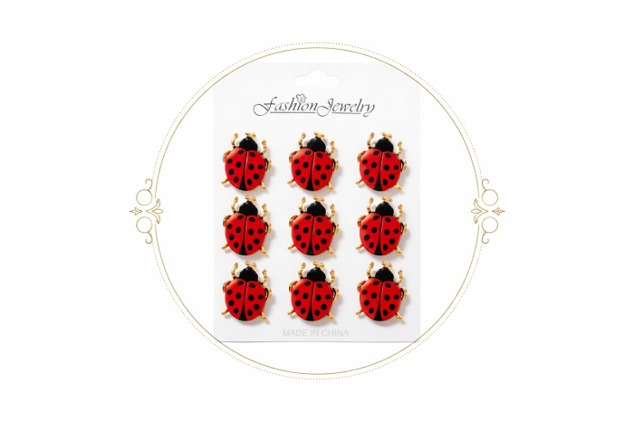 Set 12 brose martisor buburuza rosie norocoasa 15x9cm [2]