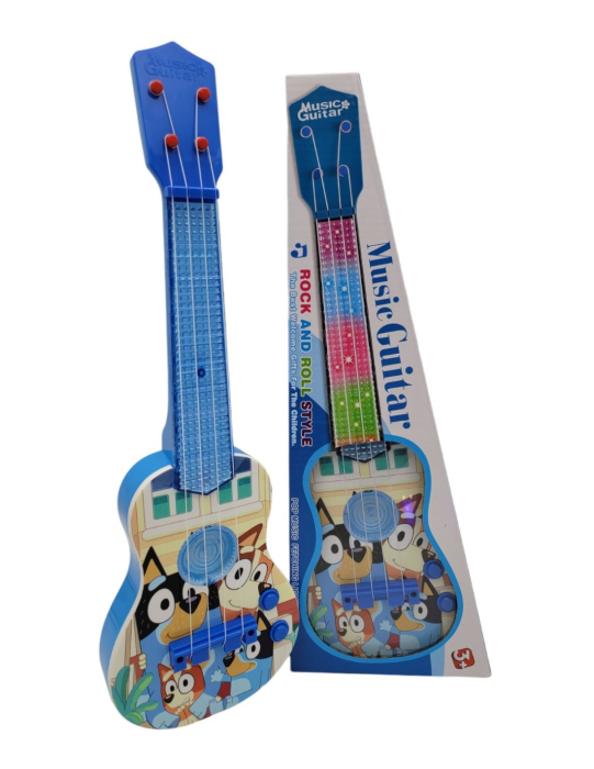 Chitara pentru copii cu efecte pe baterii – 4 corzi, design catelusi veseli, 3+ ani, 41x14cm [1]