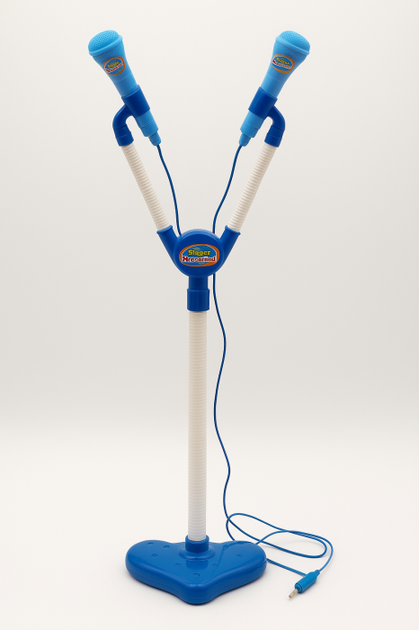 Microfon Muzical cu Stativ – Singer Microphone Albastru, Reglabil 60–104 cm, 2 Microfoane [2]