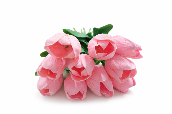 Set 10 lalele artificiale roz delicat soft touch, fir individual 33cm [2]