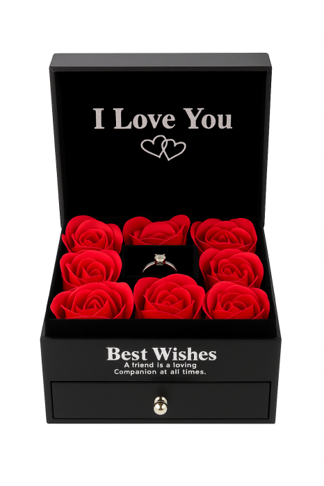 Set Cadou Luxury cu 8 Trandafiri din Sapun, Inel Reglabil si Ceas in Cutie cu Sertar [2]