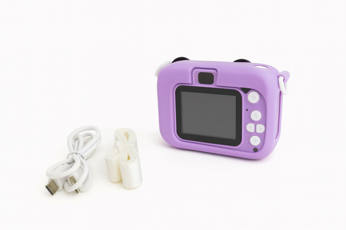 Camera foto digitala pentru copii 4800 MP, 8x zoom, model mov soricel simpatic, 12x12cm [2]