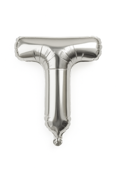 Balon folie litera T argintiu, 35 cm, decor aniversar si petreceri, 1 buc [1]