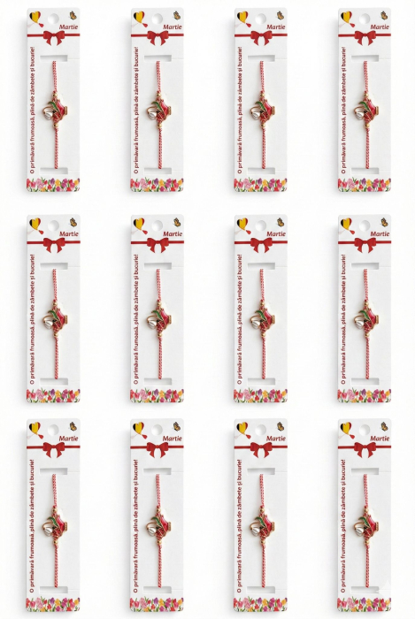 Set 12 bratari martisor cu vaza rosie, ghiocel si buburuza, snur reglabil rosu-alb [5]