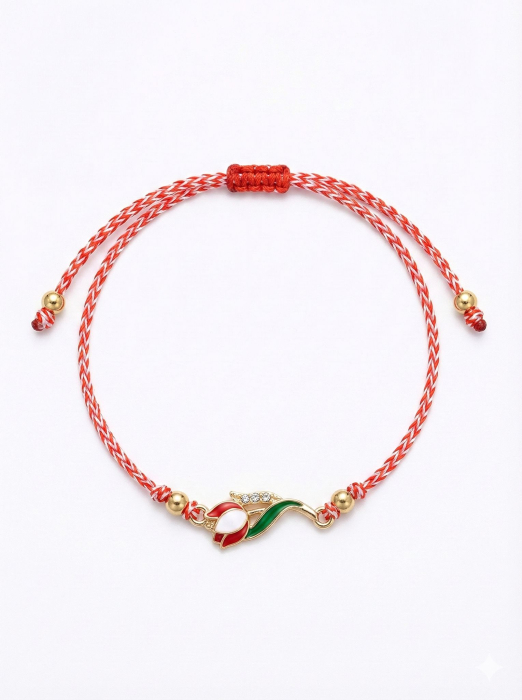 Set 12 bratari martisor cu lalea metalica rosie, snur reglabil, simbol primavara [2]