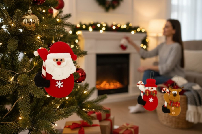 Set 12 Decoratiuni Craciun agatatoare  figurine Mos Craciun Om de Zapada Ren cu baston dulce, 12cm per figurina [2]