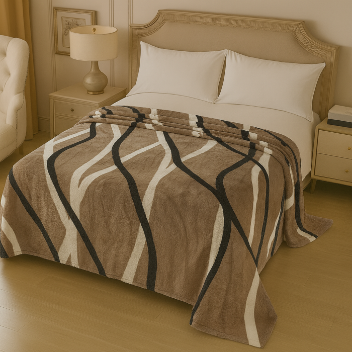 Patura Cocolino 200x230 maro bej cu model abstract, pufoasa pentru pat dublu [1]