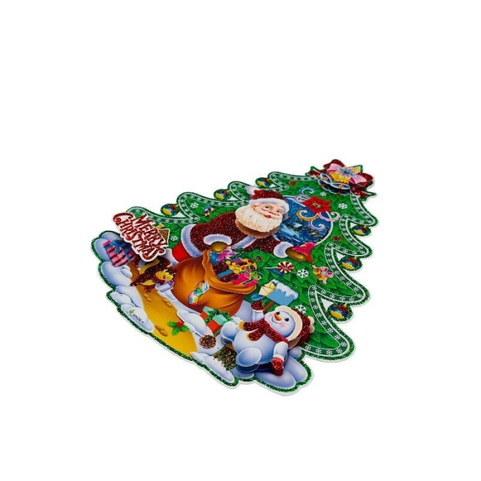 Sticker decorativ Craciun brad 3D cu sclipici 23x18 cm Mos Craciun [2]