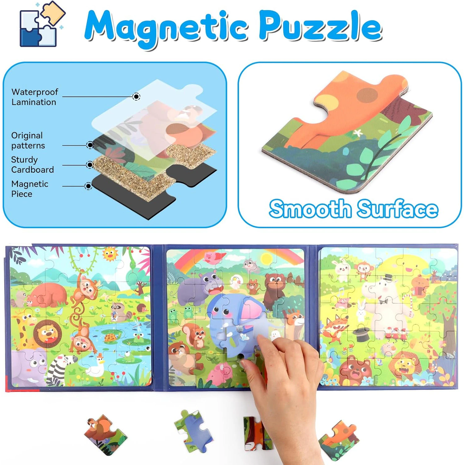 Puzzle Magnetic Carte – 4 puzzle-uri (12, 16, 20, 24 piese), 72 piese total, pentru copii 1+ [4]
