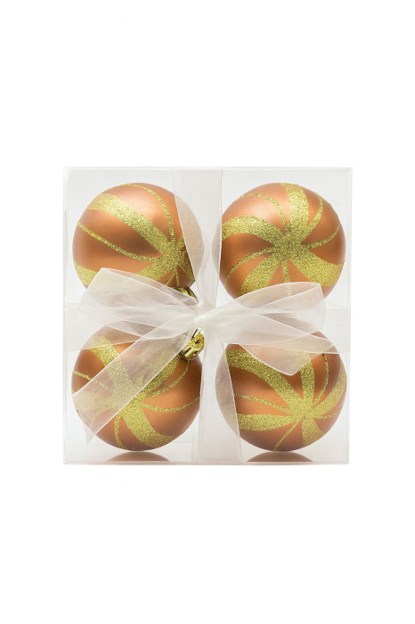 Set 4 globuri auriu-mat cu sclipici – ornamente brad Craciun, 16x16x7cm [1]
