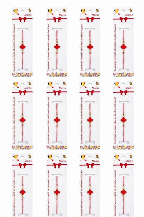 Set 12 bratari martisor cu simbol trifoi rosu, snur rosu alb, ambalate individual [5]