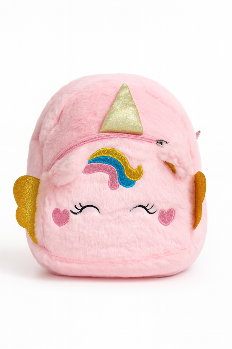 Rucsac plus Unicorn roz pentru copii, model cu aripi, 35x30 cm, foarte moale [1]