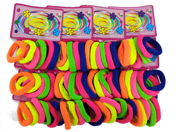 Set 12 x benzi elastice par, 6 elastice pe card, culori neon, elastice groase [1]