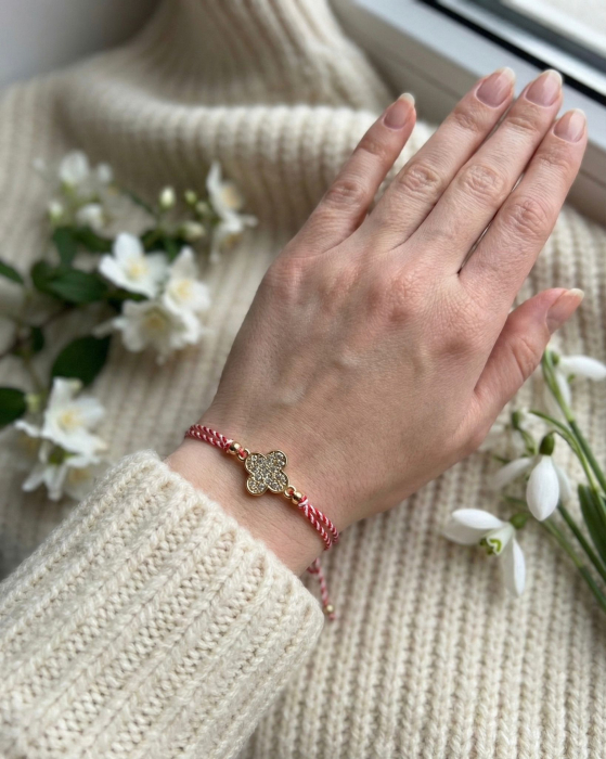 Set 12 Bratari Martisor Floare Aurie cu Strasuri, Snur Reglabil, 20x11 cm [3]