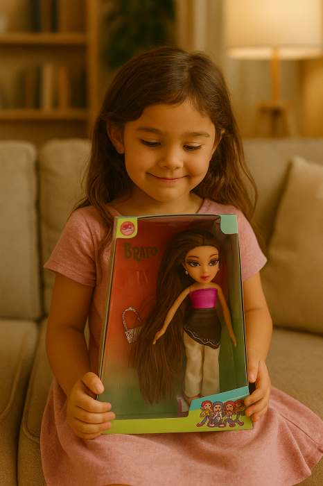 Papusa Brato Fashion cu bustiera roz, pantaloni moderni si par foarte lung, 29.5x22.5 cm, jucarie fete 3+ ani [2]