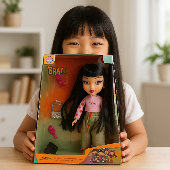 Papusa Brato Fashion cu bluza roz, pantaloni verzi si par lung negru, 29.5x22.5 cm, jucarie fete 3+ ani [2]