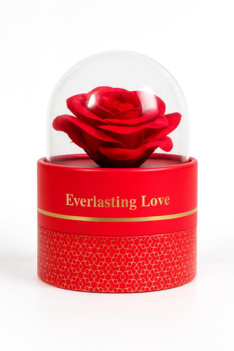 Cutie cadou, trandafir sub cupola transparenta [2]