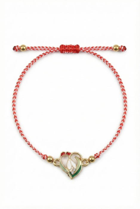 Set 12 bratari martisor cu ghiocel stilizat, snur rosu alb, ambalate individual [2]