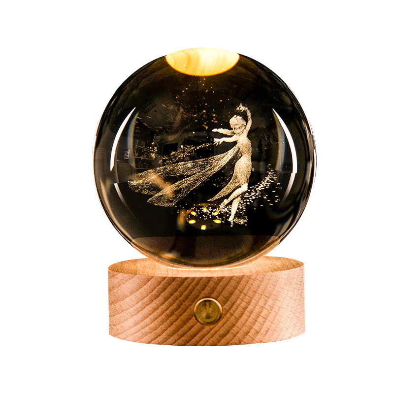 Glob Cristal 3D cu Zana Magica, LED si Baza Lemn, Decor Elegant, Cadou Special [3]
