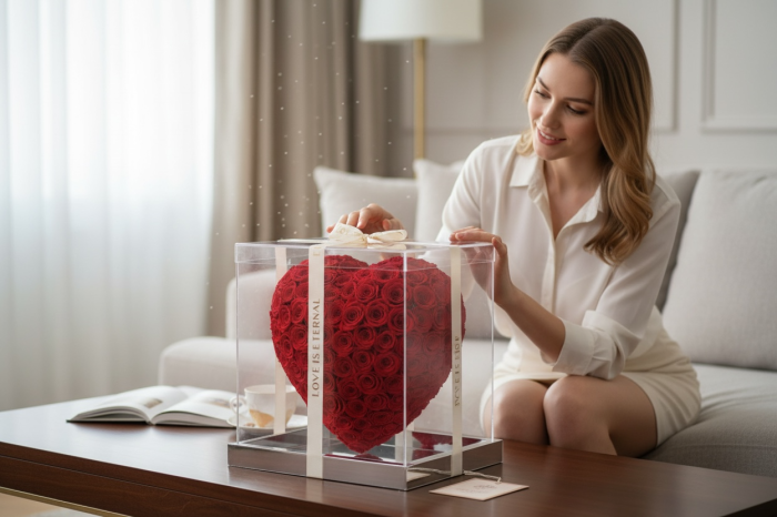 Cutie Premium cu 180 Trandafiri Criogenati Inima 3D 30x25x19 cm Love Eternal [4]