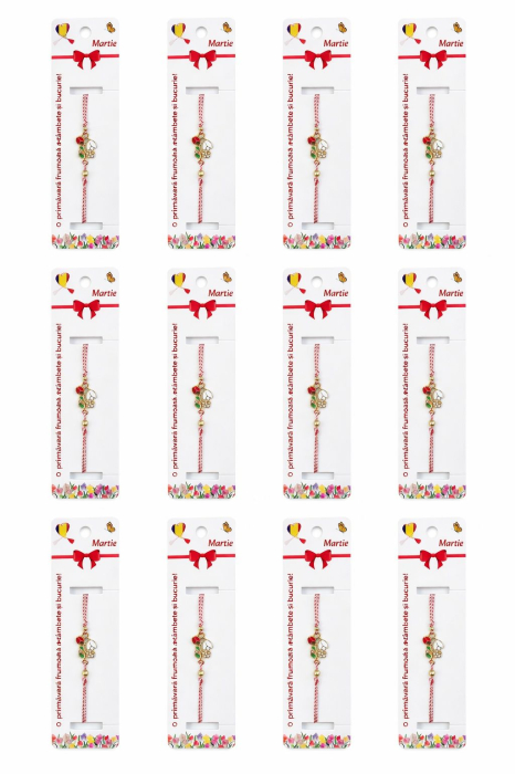 Set 12 bratari martisor cu ghiocel si buburuza, snur rosu alb, ambalate individual [5]