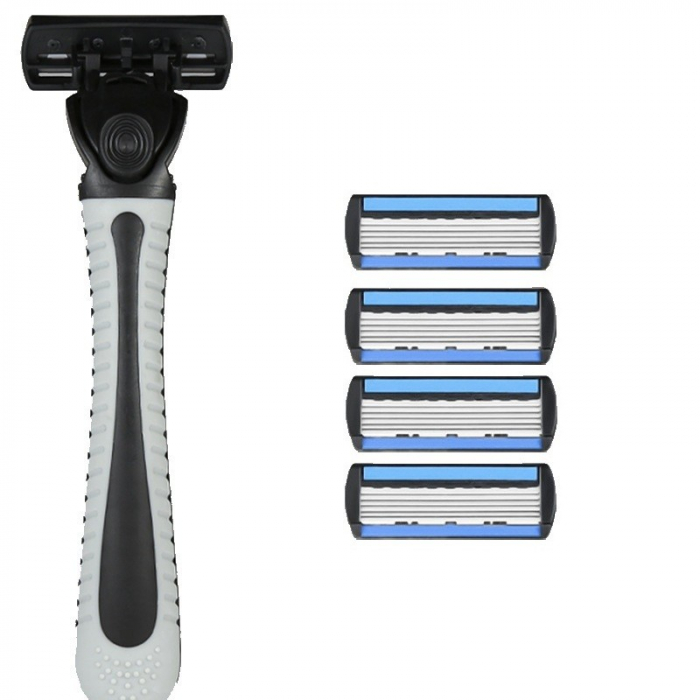 Aparat de Ras Manual, , din Otel Inoxidabil, Suport Lama + 4 Capete de Schimb Incluse, Cutie pentru Lame, Negru [1]