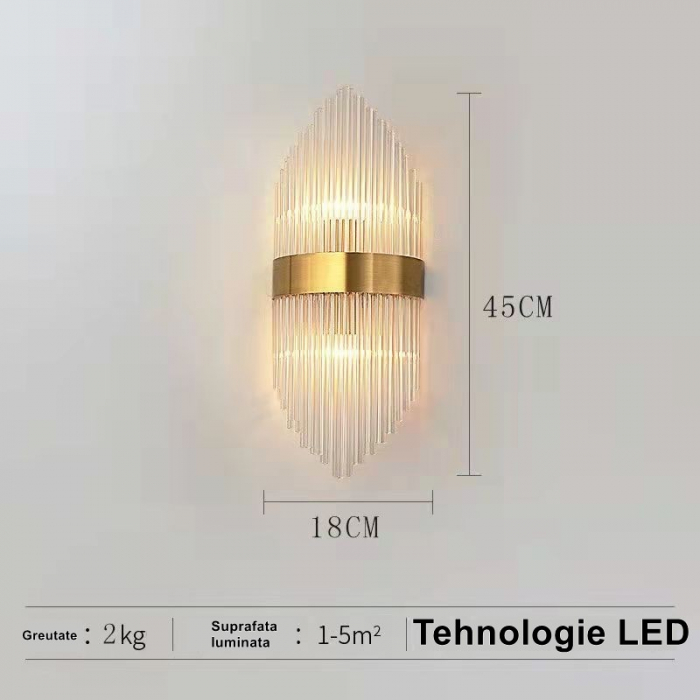 Aplica de Perete, , pentru Interior, din Otel Inoxidabil si Sticla, LED, Auriu, 45x18 cm [2]