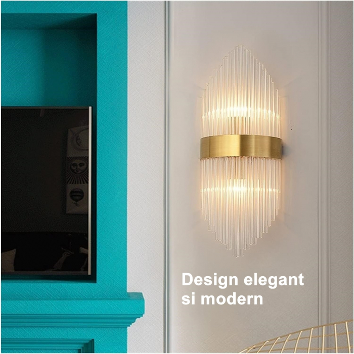 Aplica de Perete, , pentru Interior, din Otel Inoxidabil si Sticla, LED, Auriu, 45x18 cm [3]