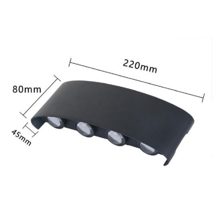 Aplica pentru Perete, , Interior/Exterior, Rezistenta la Umezeala, 8 W, Aluminiu, Negru, 22x8 cm [7]