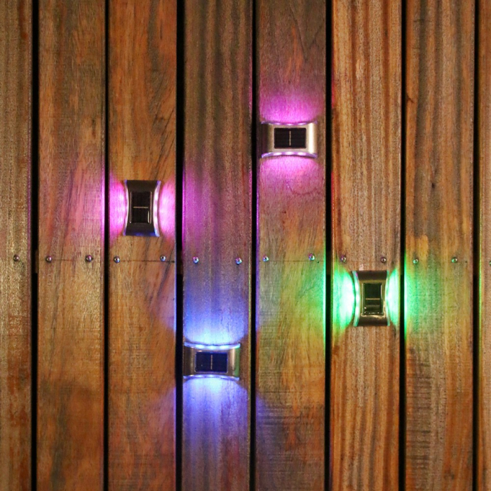 Aplica solara LED , ABS/Policarbonat, rezistenta la apa IP65, 6 LED-uri, pentru perete, trepte, borduri, terasa, 1.2V, 600mah, 10 x 6.5 cm, doua moduri de prindere, lumina multicolora, gri [5]