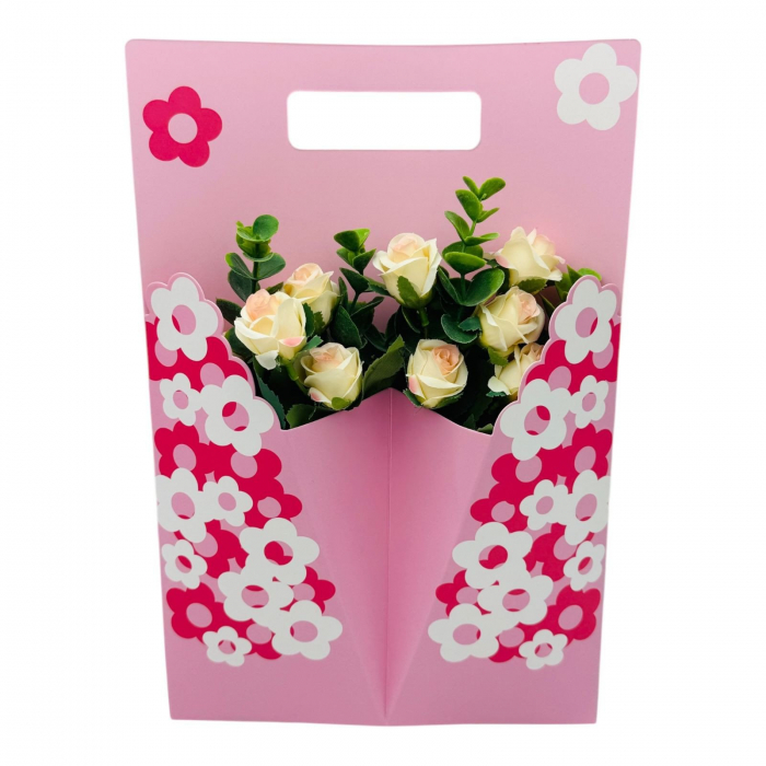 Aranjament deosebit cu Buchet de Trandafiri artificiali SI frunze de eucalipt, diverse culori, 34×23cm,   [7]