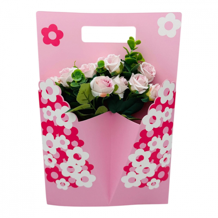 Aranjament deosebit cu Buchet de Trandafiri artificiali SI frunze de eucalipt, diverse culori, 34×23cm,   [6]