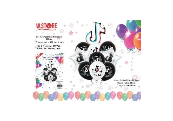 Aranjament din 10 Baloane pentru Petrecere, Model TikTok, Decor Tematic Modern –  [1]