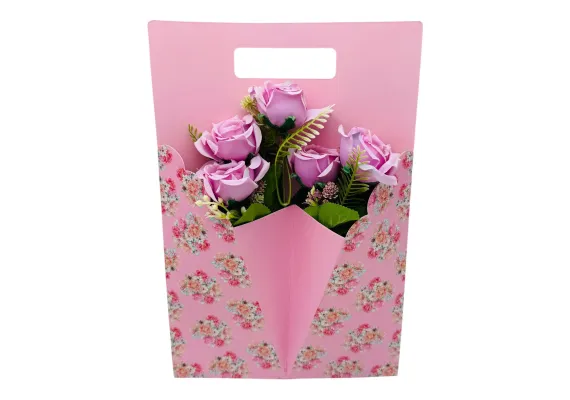 Aranjament floral deosebit cu Buchet de Trandafiri artificiali si boboci diversi, culori combinate, 34×23cm,   [1]