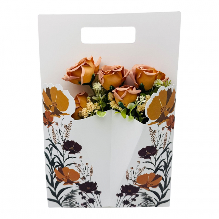 Aranjament floral deosebit cu Buchet de Trandafiri artificiali si boboci diversi, culori combinate, 34×23cm,   [8]