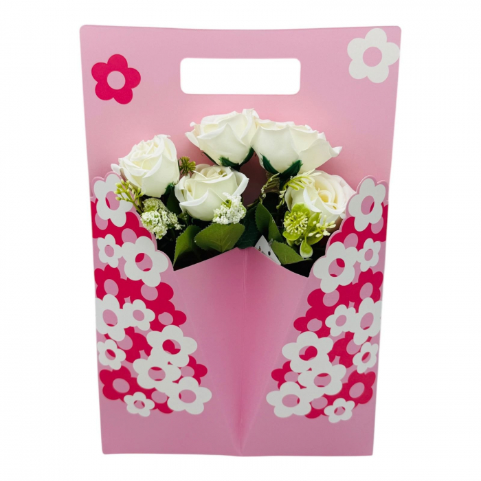 Aranjament floral deosebit cu Buchet de Trandafiri artificiali si boboci diversi, culori combinate, 34×23cm,   [6]