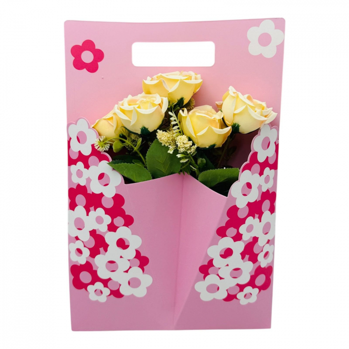 Aranjament floral deosebit cu Buchet de Trandafiri artificiali si boboci diversi, culori combinate, 34×23cm,   [5]