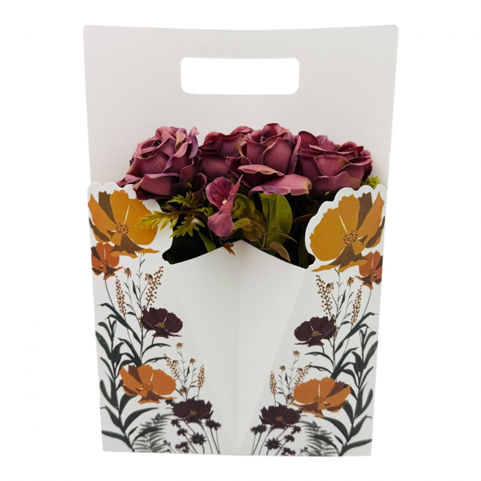 Aranjament floral deosebit cu Buchet de Trandafiri si flori de camelie, diverse culori, 34×23cm,   [7]