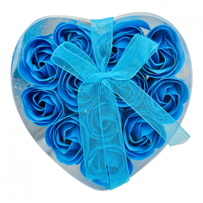 AranjamentInimioara cu 12 Trandafiri de sapun,albastru, 12×11×4cm  [2]