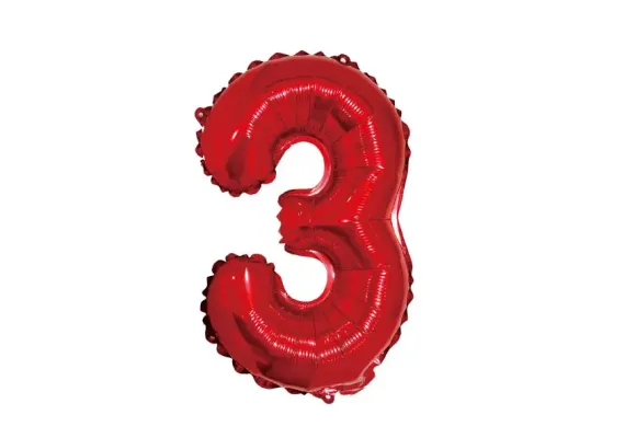 Balon Cifra 3 Folie Metalizata Rosu 35cm – Ideal pentru Decoruri de Petrecere,  [1]
