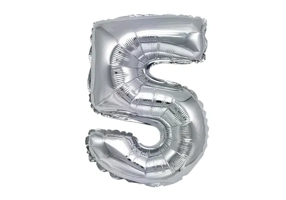 Balon Cifra 5 Folie Metalizata Argintiu 35cm – Decor Perfect pentru Evenimente Speciale,  [1]