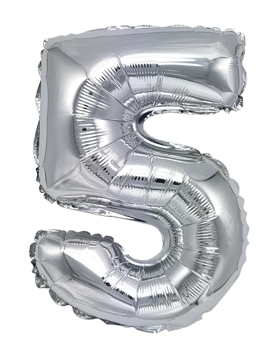 Balon Cifra 5 Folie Metalizata Argintiu 35cm – Decor Perfect pentru Evenimente Speciale,  [2]