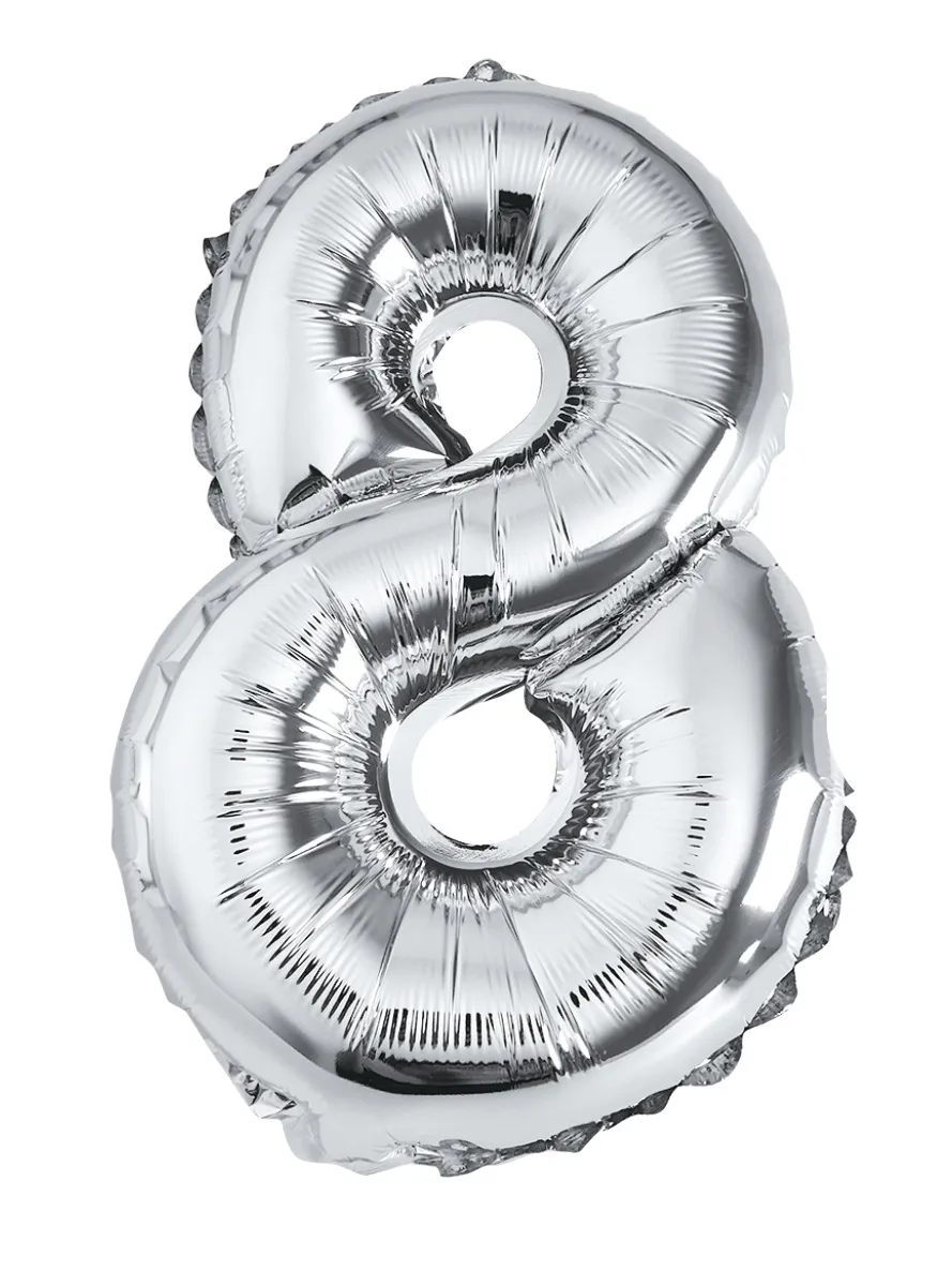 Balon cifra 8 din folie metalizata argintiu, 35 cm, decor festiv pentru petreceri si aniversari –  [2]