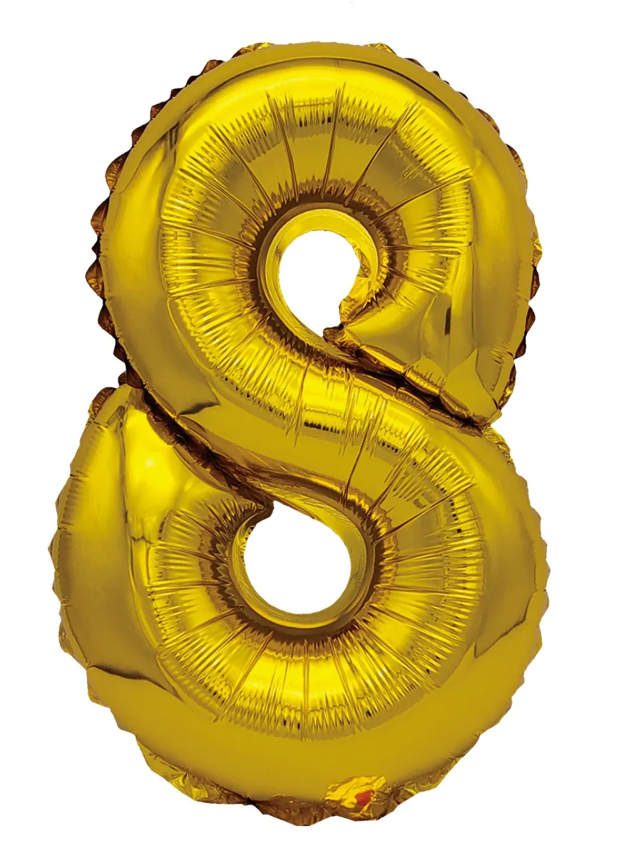 Balon cifra 8 din folie metalizata auriu, 35 cm, decor festiv pentru petreceri si aniversari –  [2]