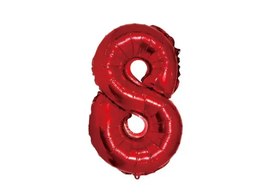 Balon decorativ cifra 8 din folie metalizata rosu, 35 cm, ideal pentru decor aniversar si evenimente speciale –  [1]