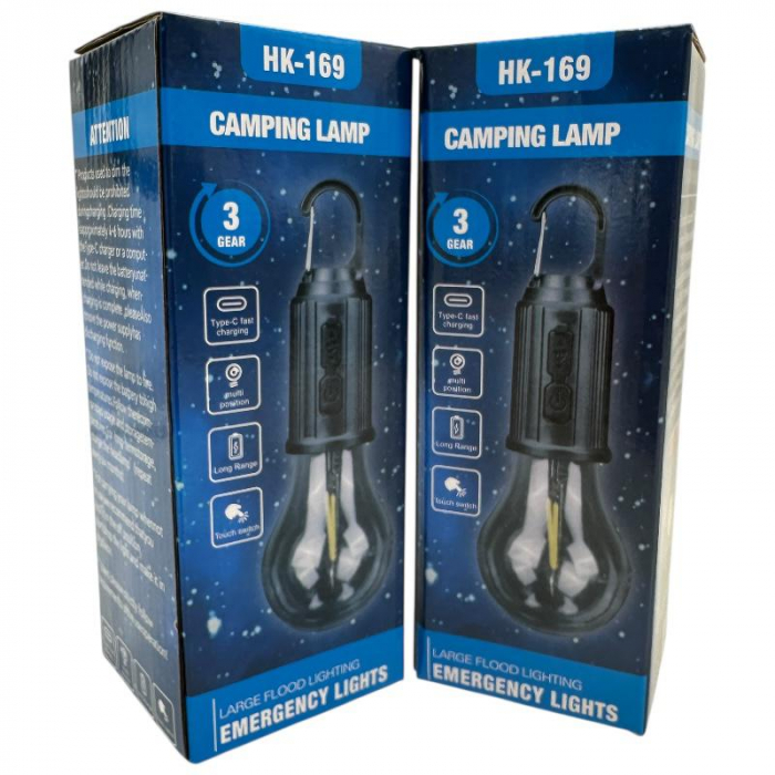 Bec portabil LED 3W cu incarcare rapida USB Type-C – autonomie 24h, 220V, soclu E27, lumina calda, clasa A, plastic durabil,  [3]