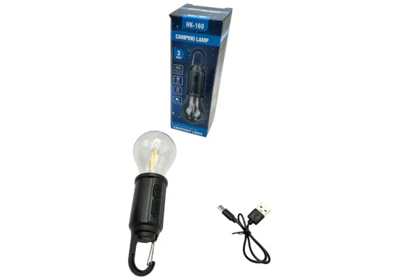Bec portabil LED 3W cu incarcare rapida USB Type-C – autonomie 24h, 220V, soclu E27, lumina calda, clasa A, plastic durabil,  [1]