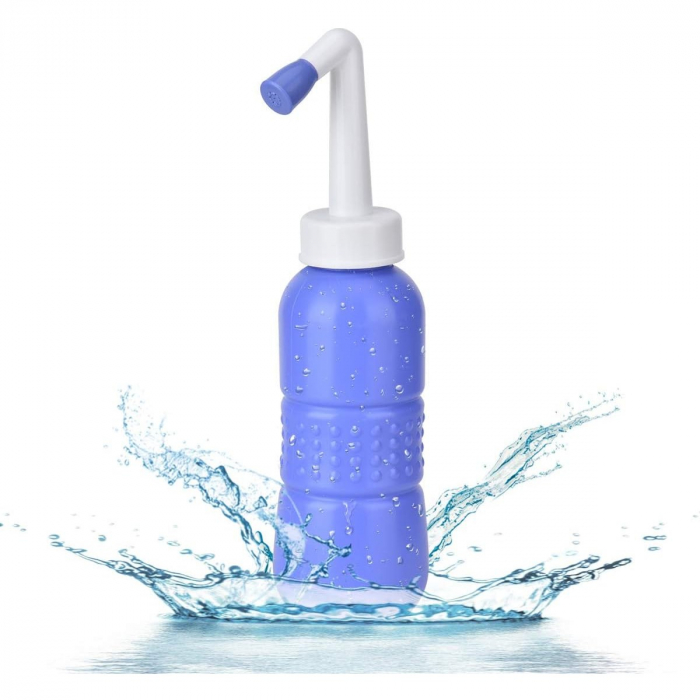 Bideu Portabil pentru Igiena Intima, , pentru Postpartum/ Postoperator, 450 mL, cu Capac si Husa Galbena, 29.5x7 cm, Culoare Recipient Mov [12]