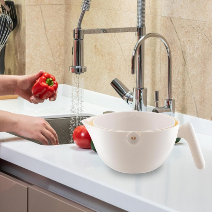 Bol cu Doua Straturi, , pentru Fructe, Legume, cu Cos de Scurgere a Apei, 2L, din ABS+PP, 29.9 x 22.5 x 11.8 cm, Alb [5]